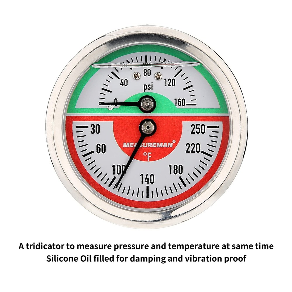 MEASUREMAN Tridicator, Thermo-Manometer, 2-1/2", Back Mount-Liquid Filled