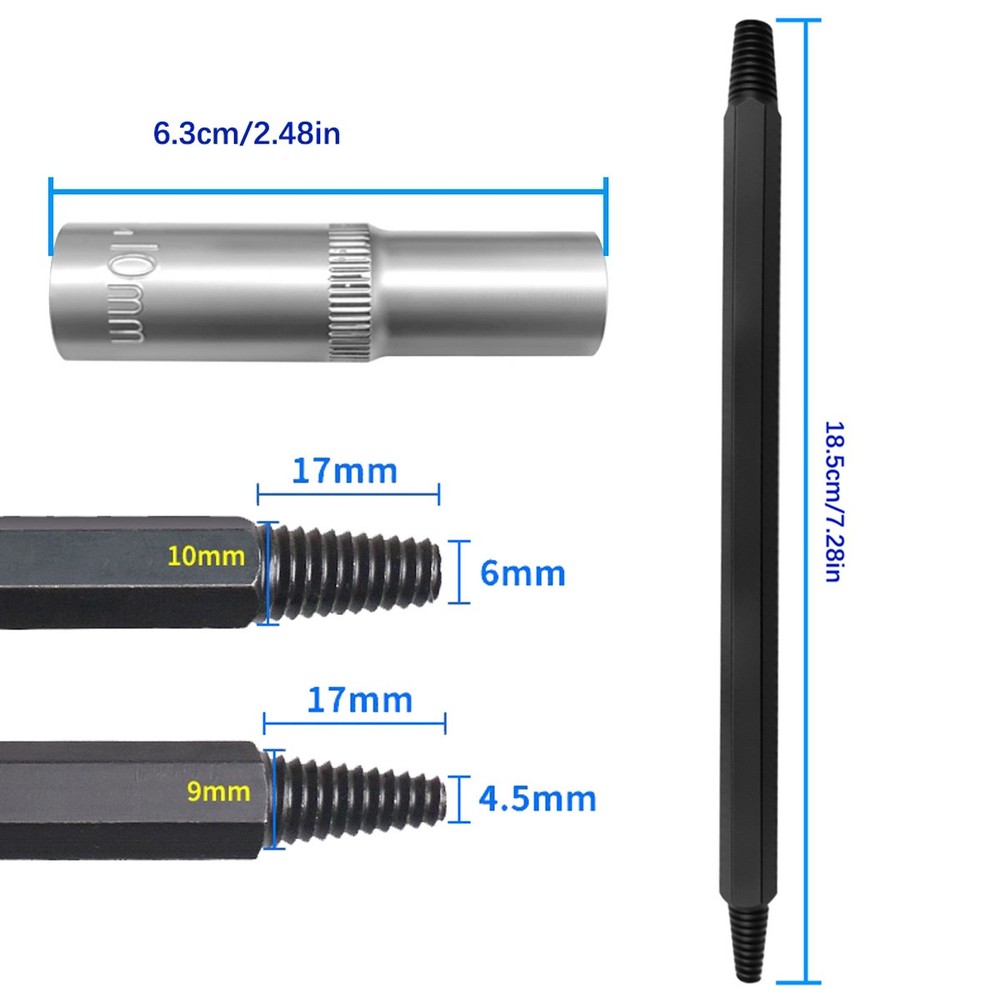 Broken Fracture Damaged Spark Plug Thread Tap Extractor Removal Tool 10mm Socket