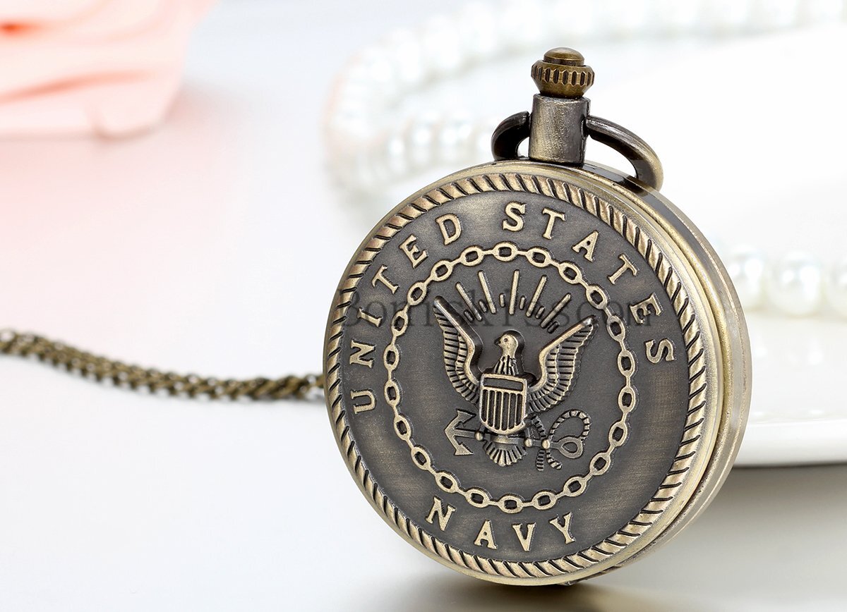 Men Vintage Classic United States Marine Corps Navy Quartz Pocket Watch Necklace
