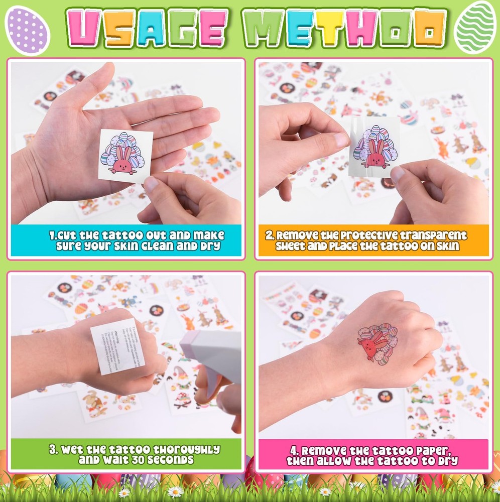 144Pcs Luminous Easter Temporary Tattoos, Egg Fillers Multicolor