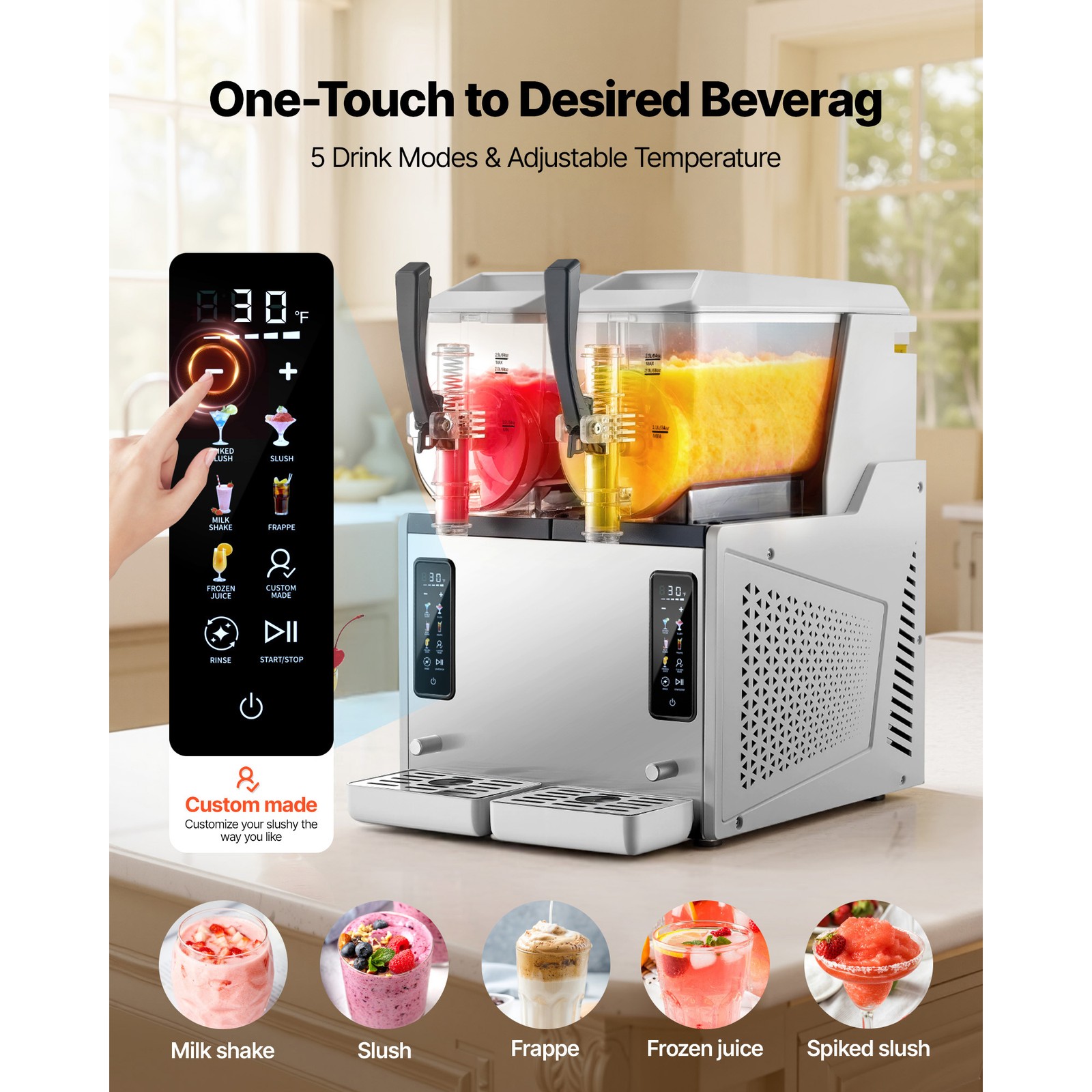 Uimoso Dual-Tank Frozen Drink Slushy Machine 3Lx2 Slush Cold Beverage Maker Home