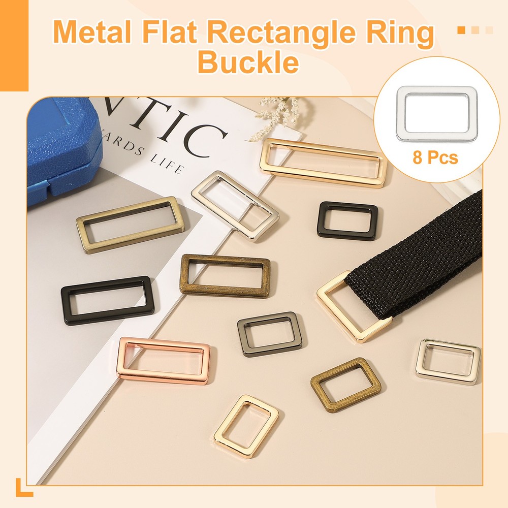 8pcs 3/4Inch Metal Flat Rectangle Ring Buckle Silver