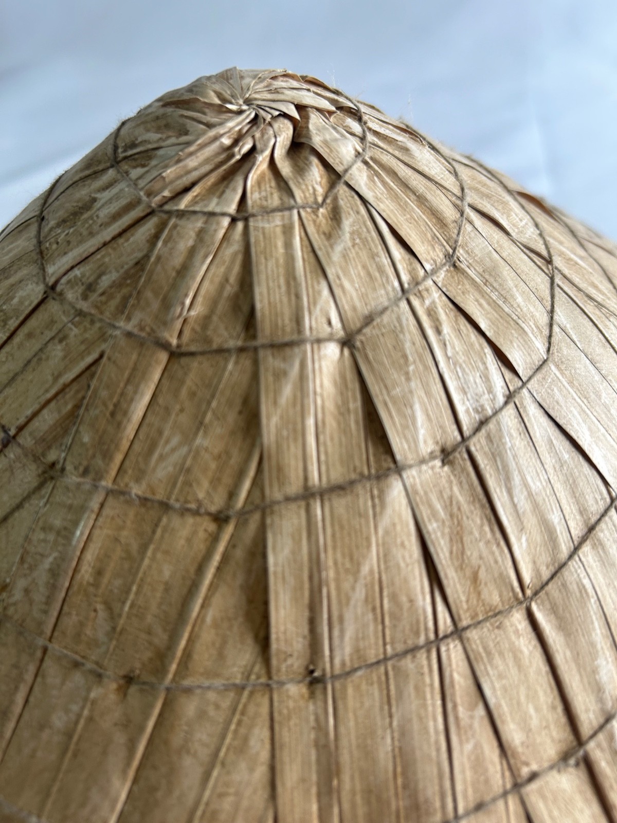 Asian Bamboo Straw Conical Coolie Sun, Fishing, Garden Hat with colored strap