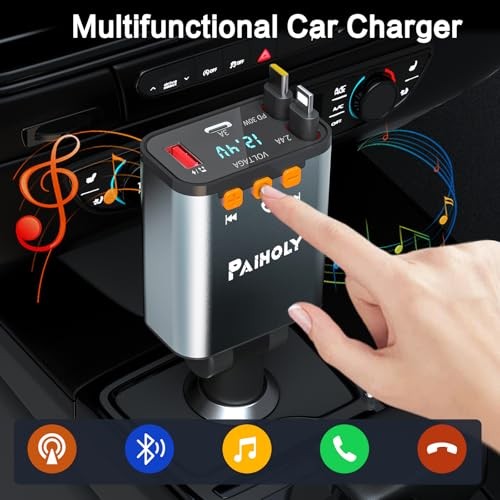 Bluetooth 5.3 FM Transmitter Car Adapter【2025 Compact】 4 in 1 Retractable Car