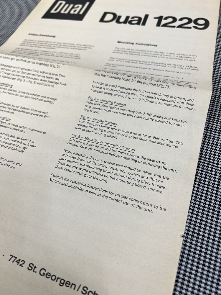 DUAL ELECTRONICS 1229 MOUNTING INSTRUCTIONS J01174
