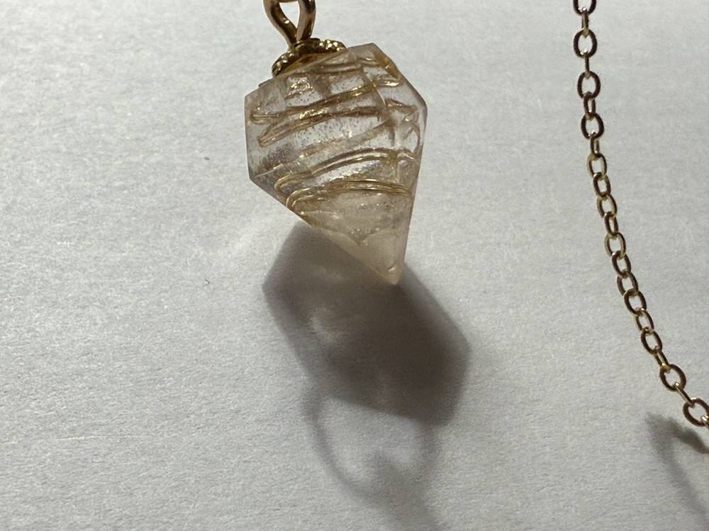 1” Pocket Pendulum –Clear Quartz, copper core coil, pink Opal/hematite- Dowsing