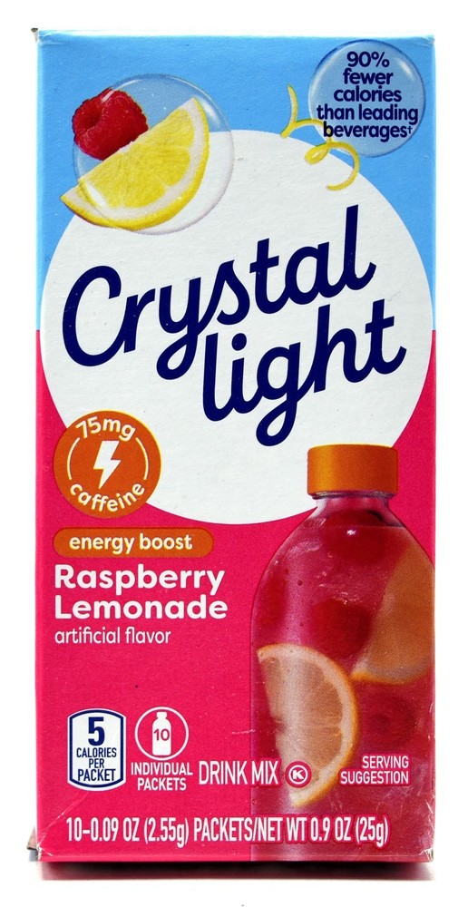 4 10-Packet Boxes Crystal Light Energy Boost Raspberry Lemonade Drink Mix