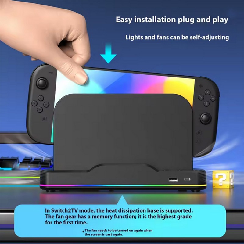 For Switch 2 Games Console Cooling Fan Dock USB Type-C Charging Base Accessories