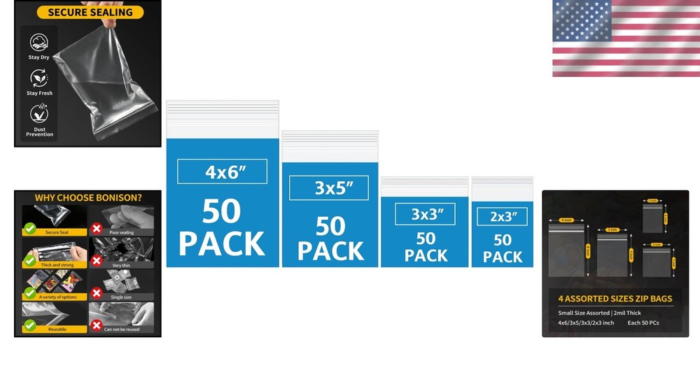 Lightweight 200-Pack Assorted Size Plastic Bags - Perfect for Crafts & Jewelry!