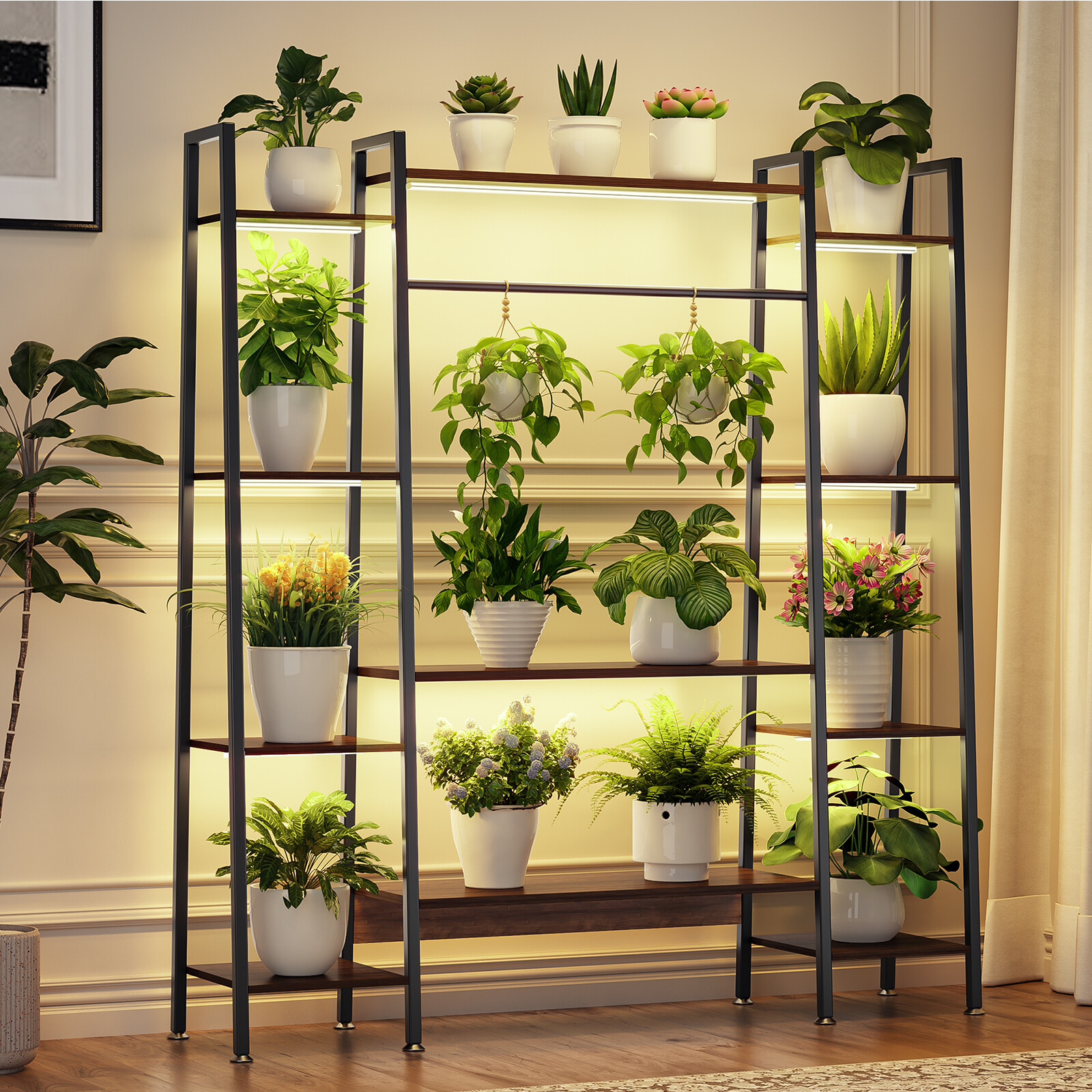 11 Tiers Plant Stand Holder Shelf with Grow Lights Tall Plant Display Rack Metal