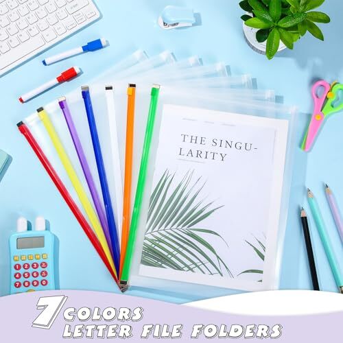 14 Pack Clear Plastic Zip Envelopes A4 Zipper Document Folder Bright Colors