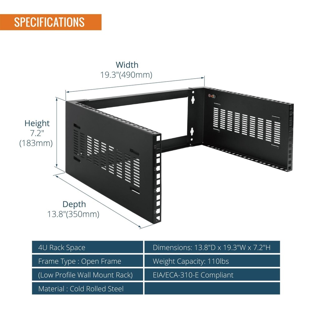 4U Wall Mount Rack,4U Rack 14 inch Depth,19" Network Rack for Shallow Server ...