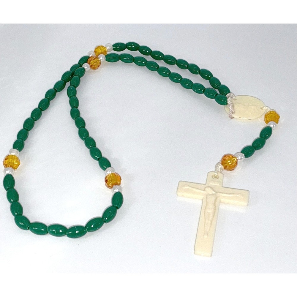 Dark Green Catholic Rosary Beads  – 19" Plastic Prayer Rosary Children