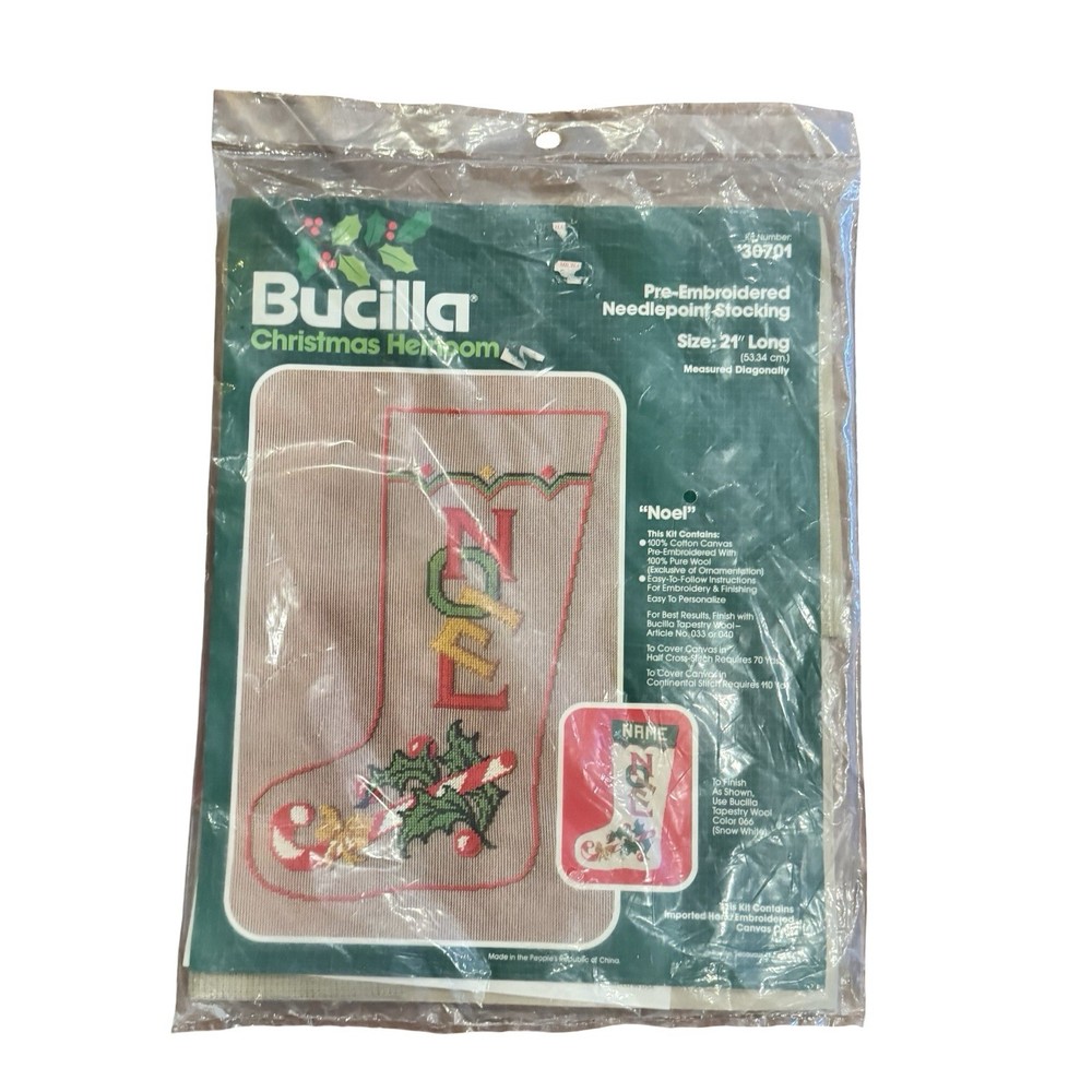 Bucilla NOEL stocking 21" pre-embroidered needlepoint kit unopened