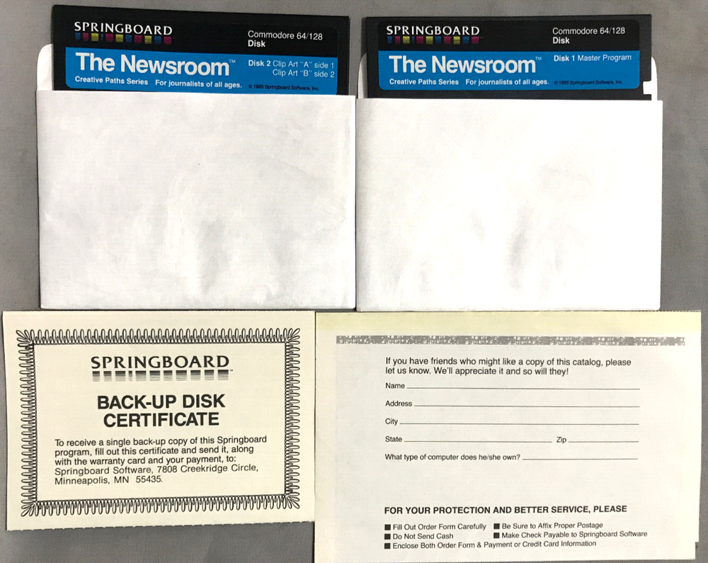 The Newsroom disk Desktop Publishing Program for Commodore 64 Springboard 1985