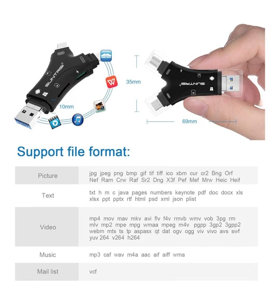 SD Card Reader for iPhone/ipad/Android/Mac/Computer/Camera,4 in1 Micro SD Card R