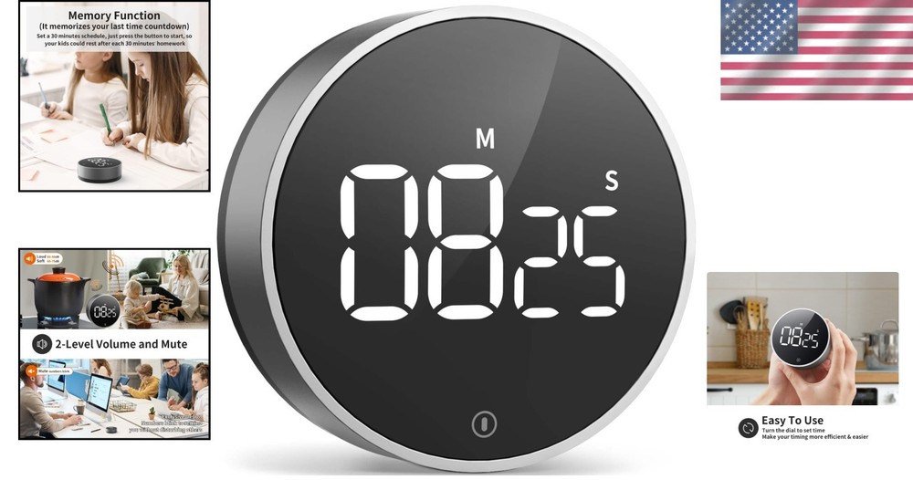 Vocoo Magnetic Kitchen Timer: Large LED Countdown Timer with Adjustable Volume