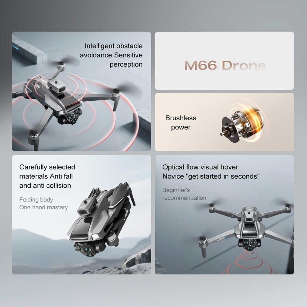 M66 Drone with New Foldable Remote Control Medium, Black - 2 batteries