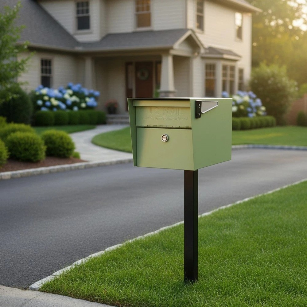 Sage Green Locking Security Mailbox - Protect Your Mail with Modern Elegance