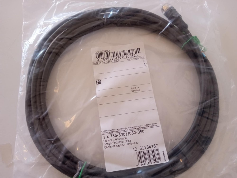 WAGO 756-5301/050-0050,Sensor/Actuator cable; M12A socket; straight; 5-pole;