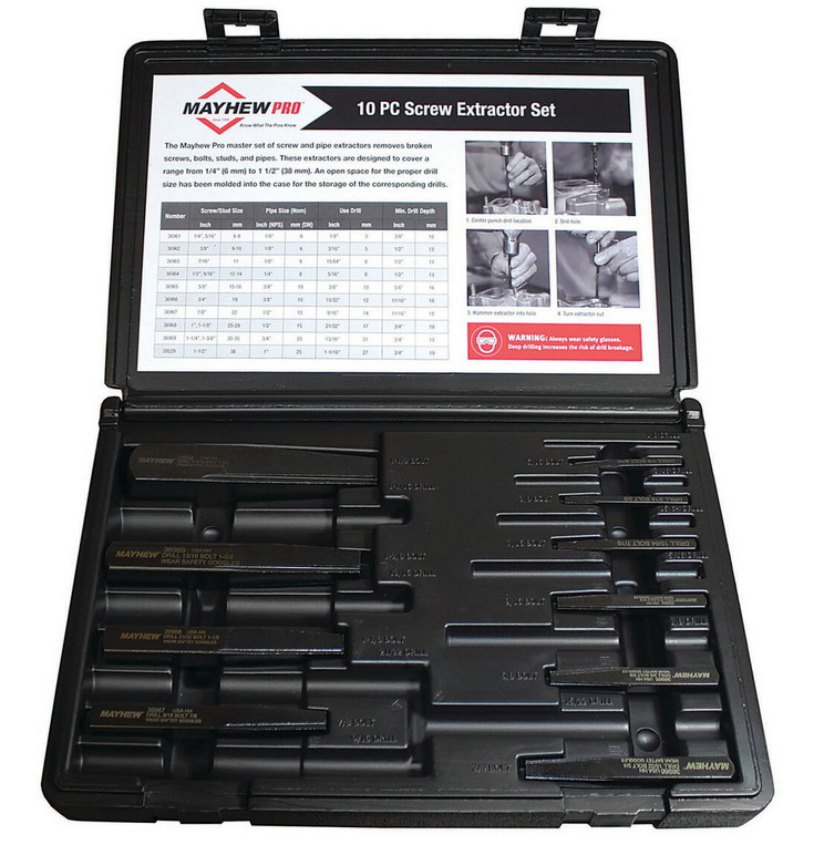 MAYHEW 10 PC Bolt Extractor Set in Case (SAE) 37345