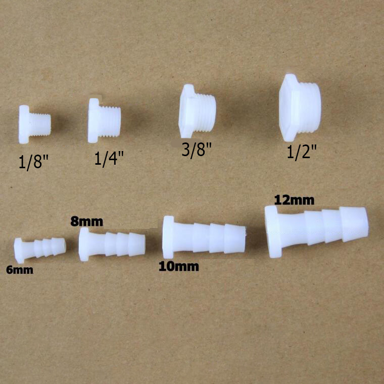 Plastic Tube Stopper Threaded Plugs Bung End Caps Barbed Hose Fitting Inserts
