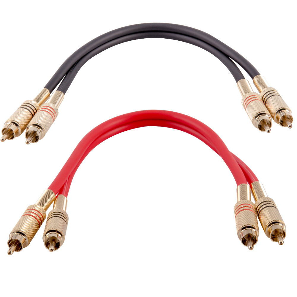 2 Pack of 1 Foot 2-RCA Male to 2-RCA Male Audio Patch Cables - Various Colors