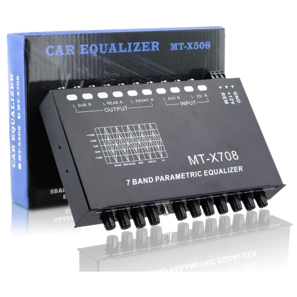 7-Band Car Audio Equalizer, Graphic Equalizer Black