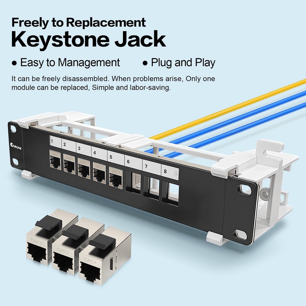 8 Port Patch Panel CAT7 Keystone Coupler Shielded Wall Mount 10 Inch 89D Rack