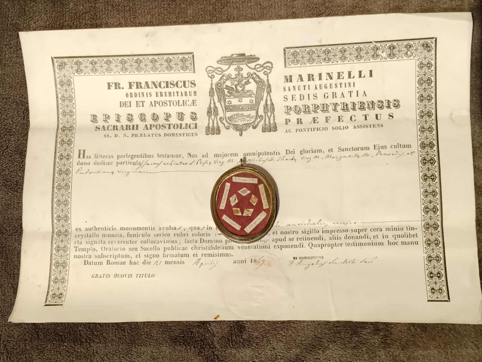 Reliquary 5 Relics St Margaret Prisca Margaret Pudenziana Praxedes+ Document COA