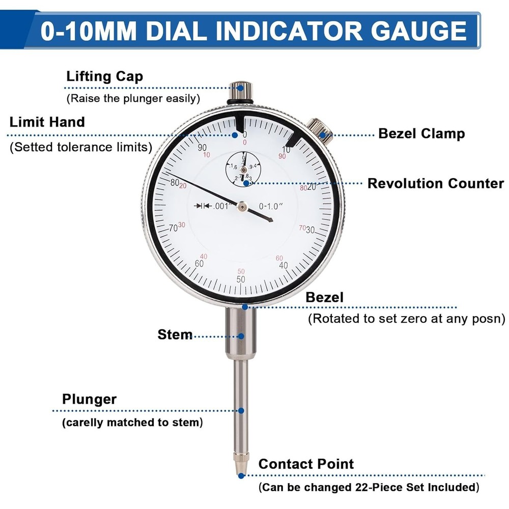 Adjustable Long Arm Magnetic Dial Gauge