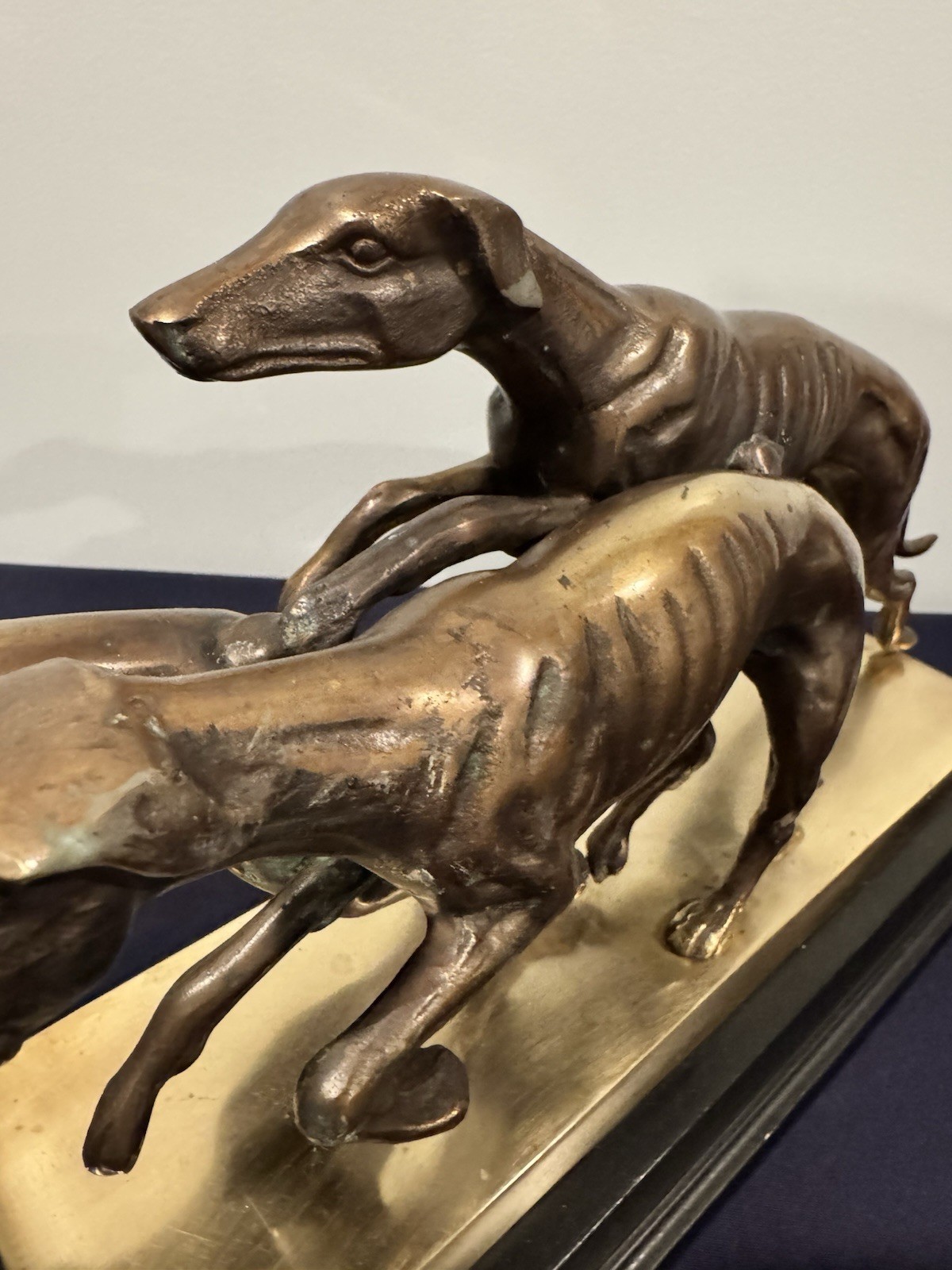 Beautiful and Rare 3 Greyhounds Racing Bronze Sculpture/Statue