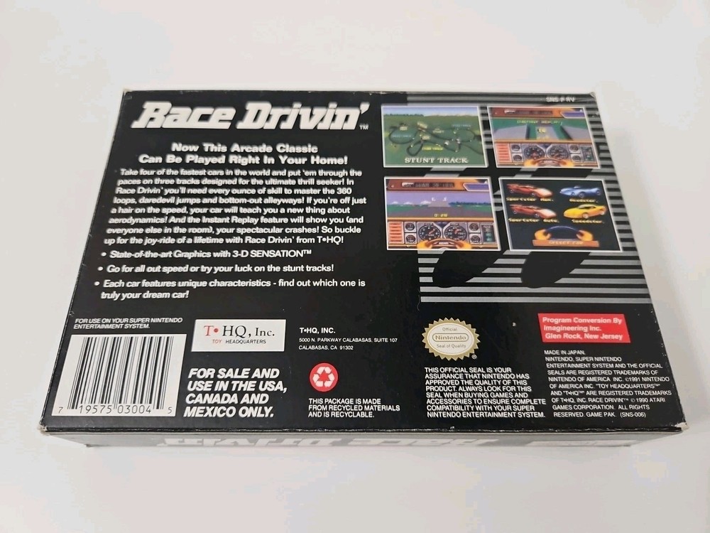 Race Drivin Box Only Authentic Super Nintendo SNES