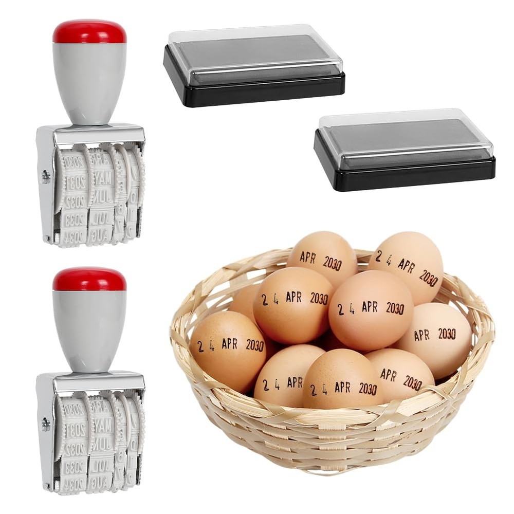 2 Pack Egg Dater Kit - 4 mm Rubber Egg Date Stamp & 2 Black Stamper Pad - Fre