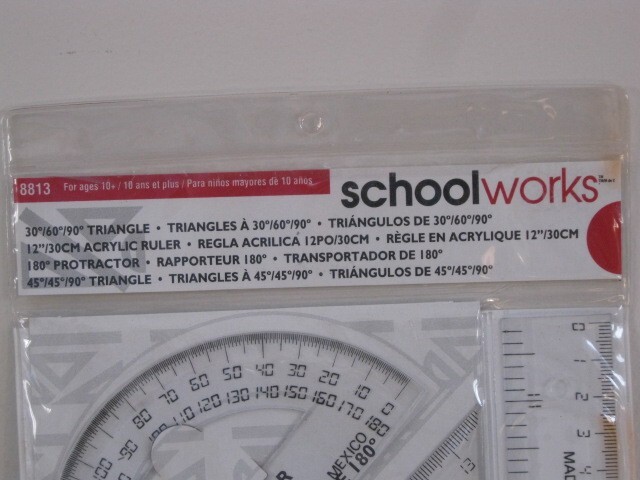 Schoolworks 8813 Geometry & Drafting Set - Ruler, Protractor & Triangles