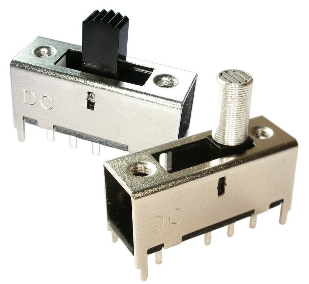 Large slide switch, various knobs, 2 or 3 positions, RM4x4