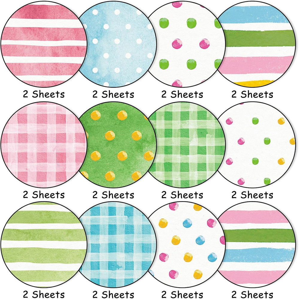 24 Sheets Easter Watercolor Pattern Paper Candy Color Polka Dot Stripe Double S