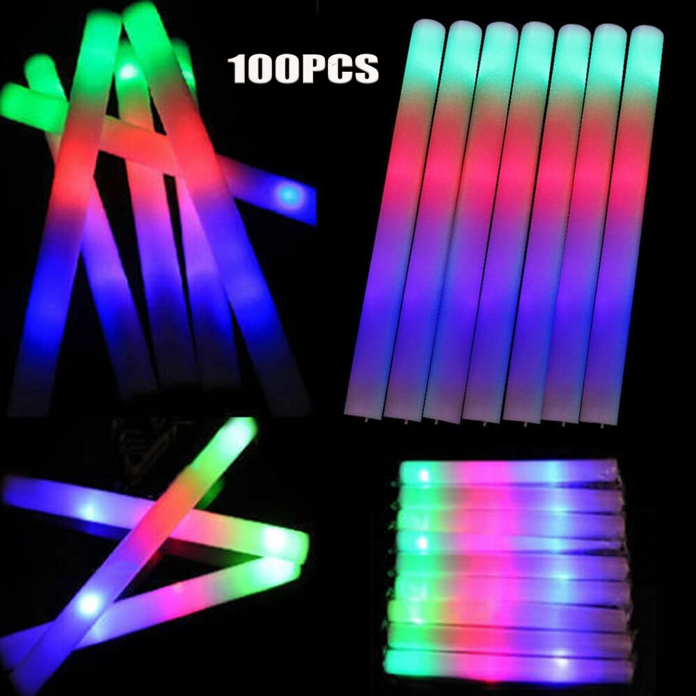 100 PCS LED Light Up Foam Sticks Concert Rally Glow Sticks Party Rave Wands