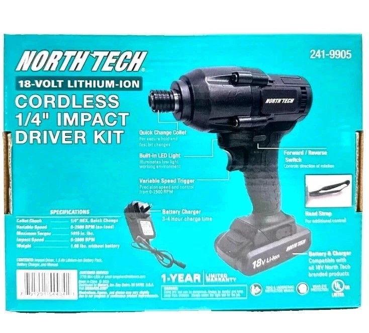 North Tech 18-Volt Cordless 1/4" Impact Driver Kit