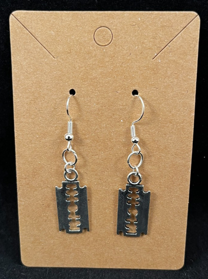 Silver Razor Blade Earrings - Dangle - Gothic - Silver Hooks - Handmade