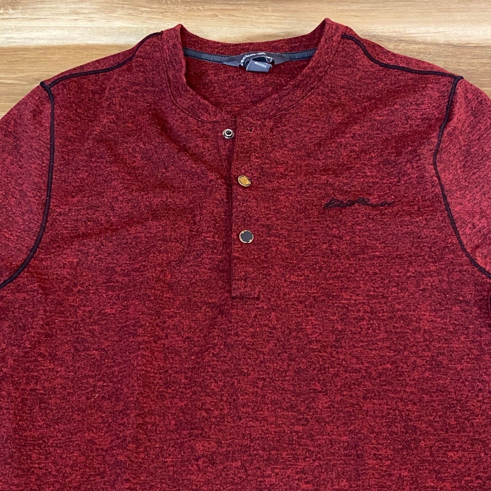 Eddie Bauer Henley Shirt Mens Medium Red Heathered Long Sleeve Performance