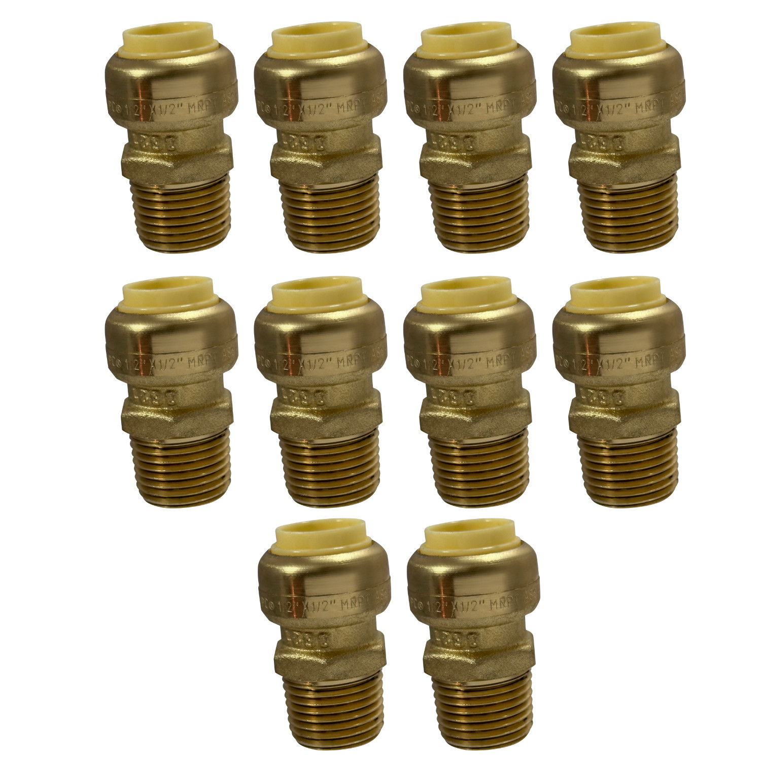 10 Pack  XFITTING 1/2" Push Fit x 1/2" Male NPT Adapter, Lead Free Brass