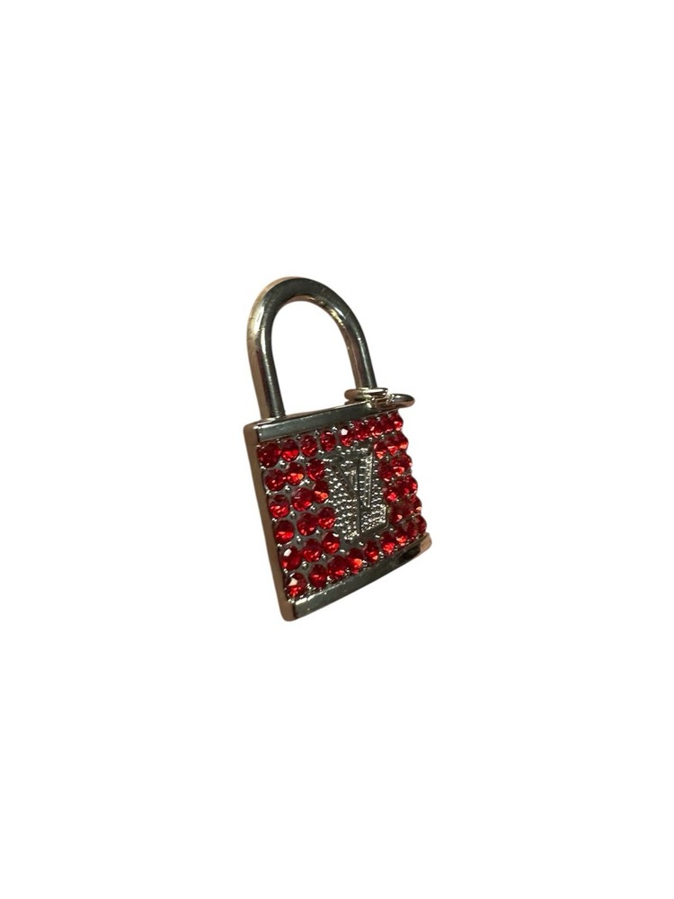 Louis Vuitton Silver with Red Stones Lock Zipper Pull Charm