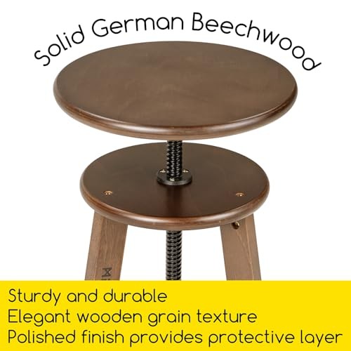 Drafting Stool with Solid Beech Wood, Height Adjustable Artist Studio Walnut