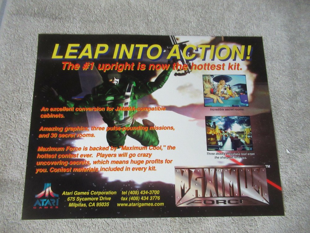 odd size 11- 8 3/8'' maximum force atari  ARCADE GAME FLYER