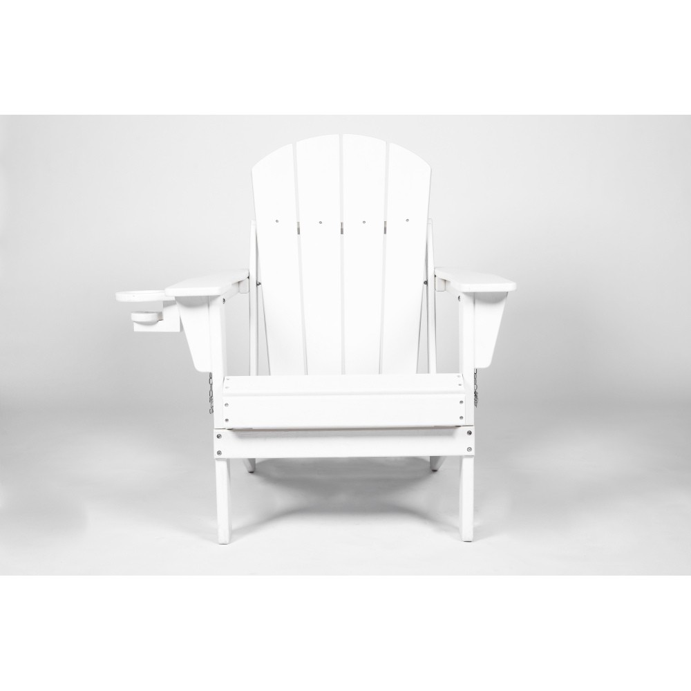 Folding Adirondack Chair & Side Table Set (2 Chairs, 1 Table) - White