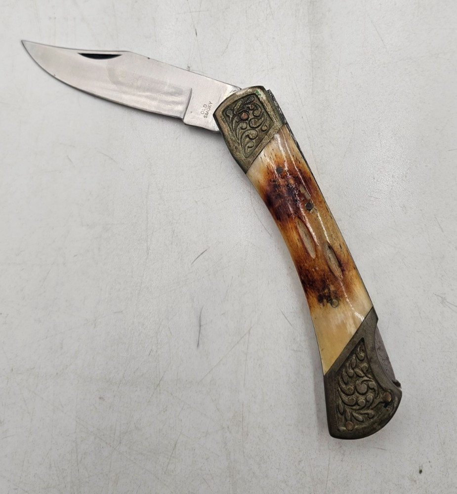 Vintage Old Smokey Folding Hunter Pocket Knife Bone Handle