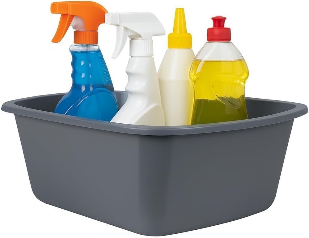 Vakly Wash Basins – Rectangular Plastic 7-Quart 1 Count (Pack of 1), Gray