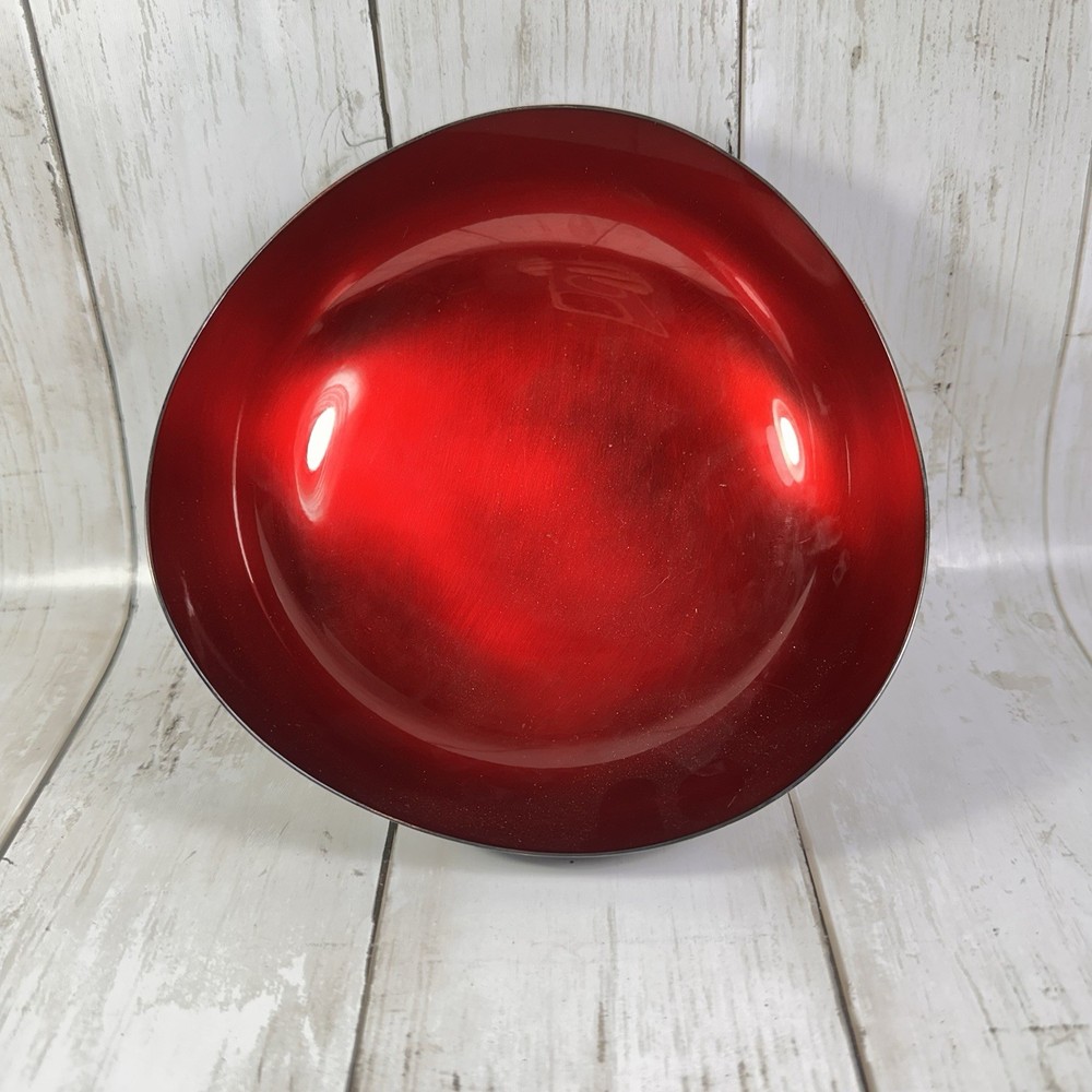 VTG Mid Century Modern DANISH Silverplate Bowl RED Enamel Interior Marked