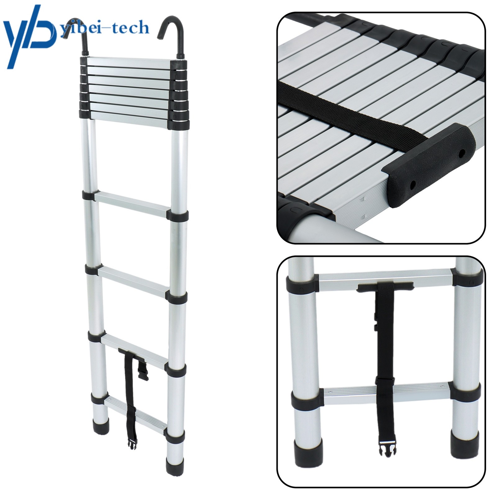 10.5 FT Telescoping Ladder Aluminum Telescopic Ladder with Hooks & Stabilizer